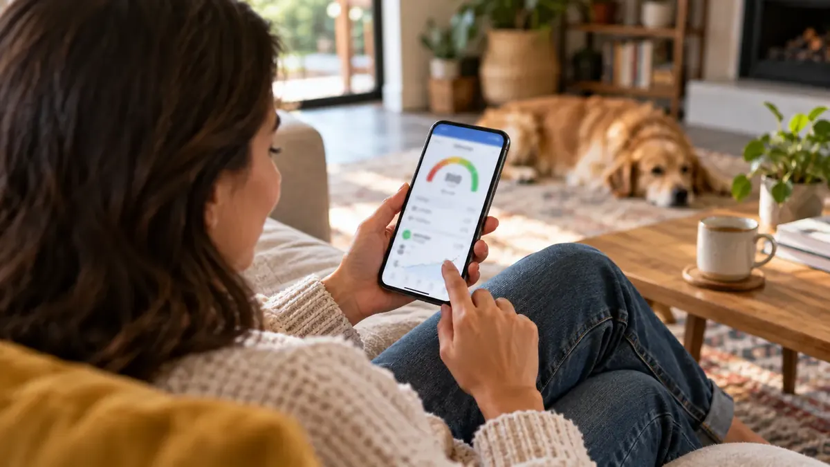 Person checking a credit score on a phone
